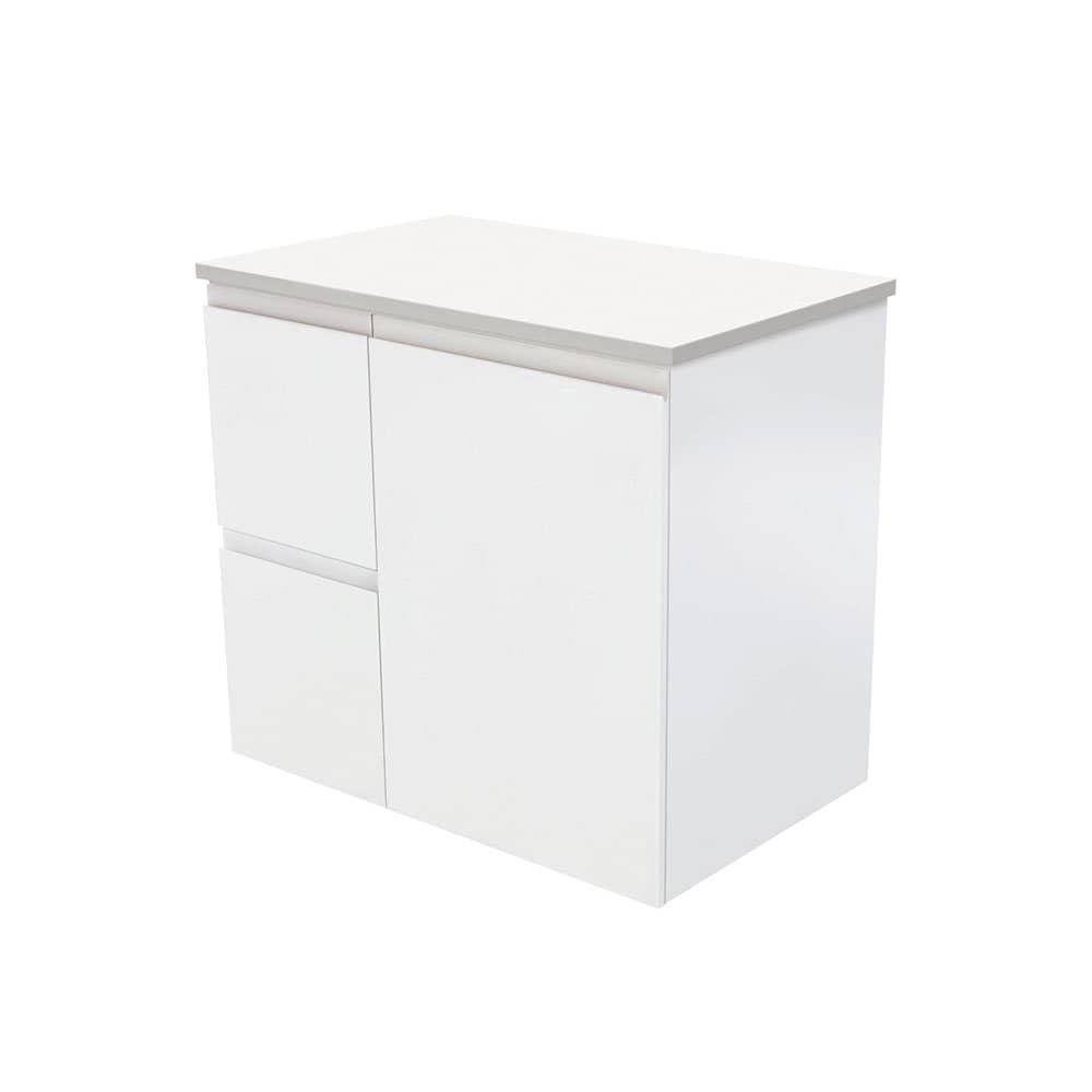 FIENZA 75Z FINGERPULL WALL HUNG CABINET 750 LEFT/RIGHT HAND DRAWERS SATIN WHITE