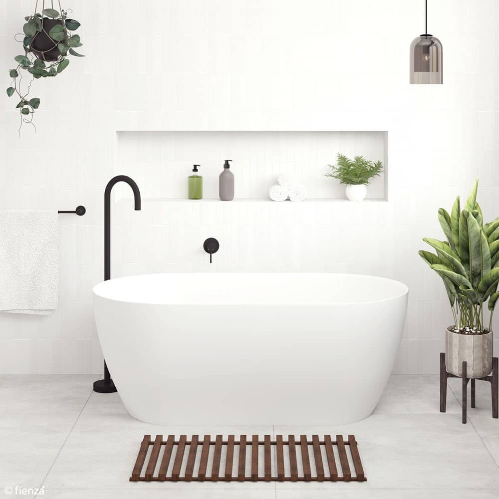 FIENZA SS350 KAYA FREESTANDING LIGHTWEIGHT RESIN STONE BATH 1500/1700 MATTE WHITE
