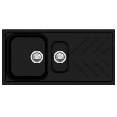 1000x500mm black granite quartz stone 1 and 1 4 kitchen sink double bowls drainboard topmount 5da8d1ac2fa2c