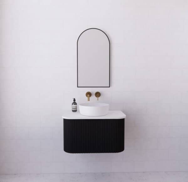 ABS RIVA WH750-MB BERGEN CURVE FLUTED WALL HUNG VANITY 750MM MATTE BLACK