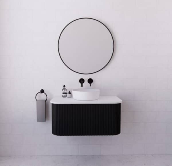ABS RIVA WH900-MB BERGEN CURVE FLUTED WALL HUNG VANITY 900MM MATTE BLACK