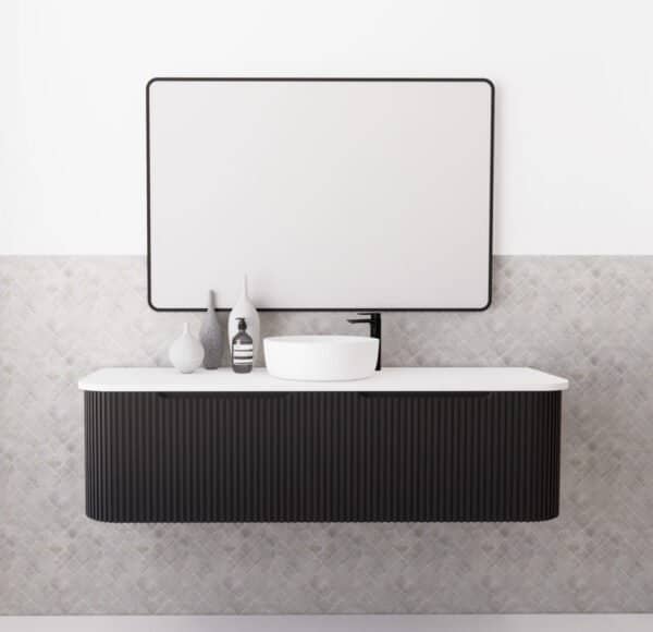 ABS RIVA WH1500-MB BERGEN CURVE FLUTED WALL HUNG VANITY 1500MM SINGLE BOWL MATTE BLACK