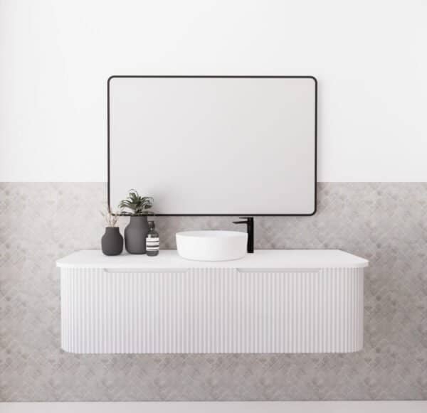 ABS RIVA WH1500-MW BERGEN CURVE FLUTED WALL HUNG VANITY 1500MM SINGLE BOWL MATTE WHITE