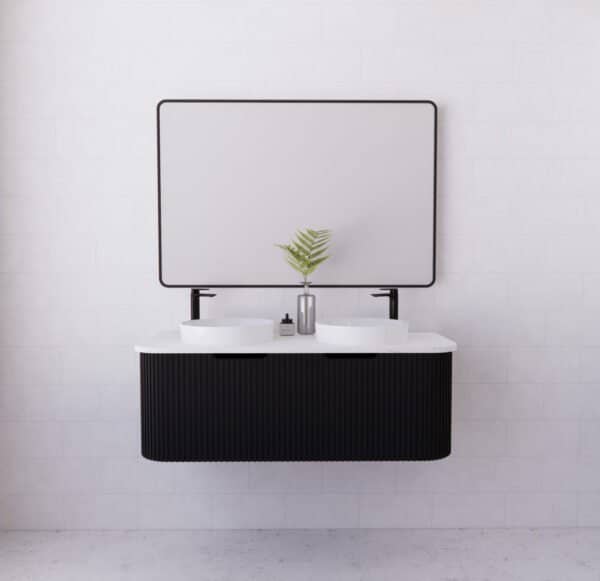 ABS RIVA WH1200D-MB BERGEN CURVE FLUTED WALL HUNG VANITY 1200MM DOUBLE BOWL MATTE BLACK
