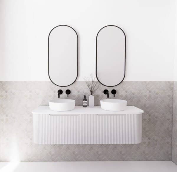 ABS RIVA WH1500D-MW BERGEN CURVE FLUTED WALL HUNG VANITY 1500MM DOUBLE BOWL MATTE WHITE