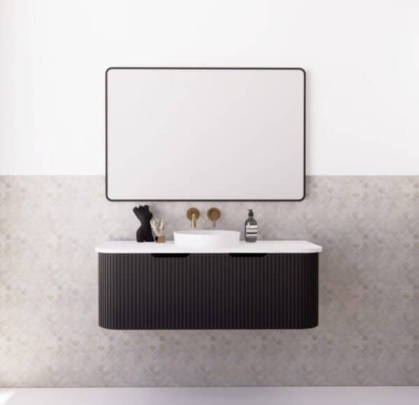 ABS RIVA WH1200-MB BERGEN CURVE FLUTED WALL HUNG VANITY 1200MM SINGLE BOWL MATTE BLACK