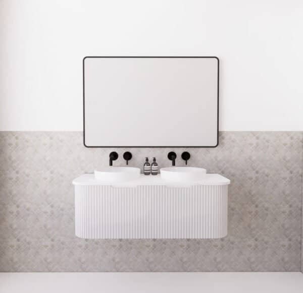 ABS RIVA WH1200D-MW BERGEN CURVE FLUTED WALL HUNG VANITY 1200MM DOUBLE BOWL MATTE WHITE