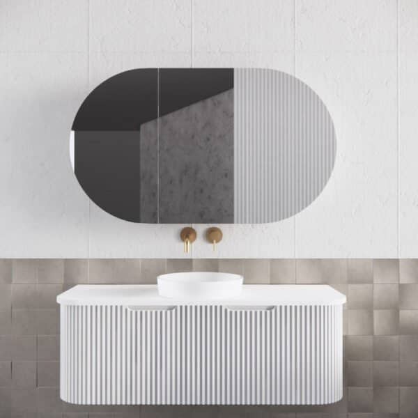 ABS RIVA WH1200-MW BERGEN CURVE FLUTED WALL HUNG VANITY 1200MM SINGLE BOWL MATTE WHITE