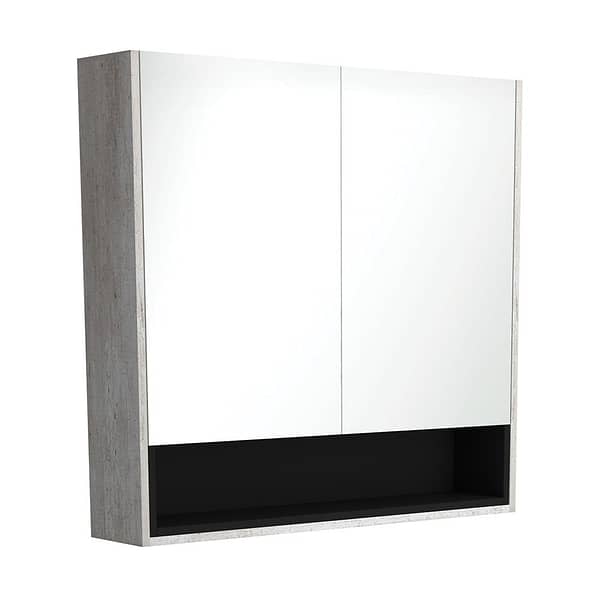 FIENZA PSC900SXB MIRROR CABINET 900 WITH DISPLAY SHELF INDUSTRIAL WITH SATIN BLACK INSERT