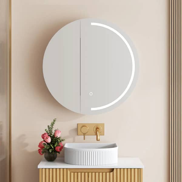 UNICASA AT-75R-MW ATHENA ROUND LED WALL HUNG SINGLE DOOR SHAVING CABINET 750MM MATTE WHITE